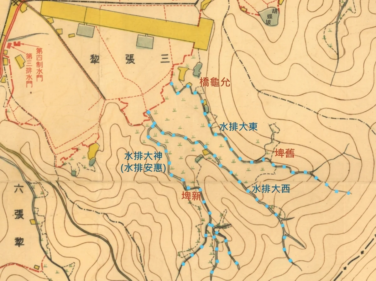瑠公水利組合區域圖 三張犁東西神三大排水系範圍 1939年